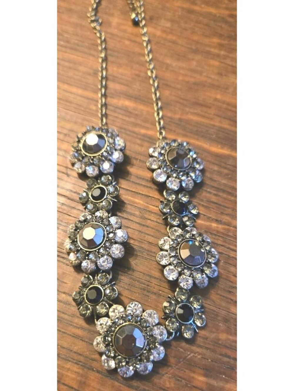 Floral Bloom Crystal Statement Necklace Colored Brown Beads & Clear Rhinestones